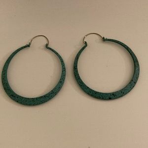 Noonday 2 inch metal teal/black pierced earrings, worn twice